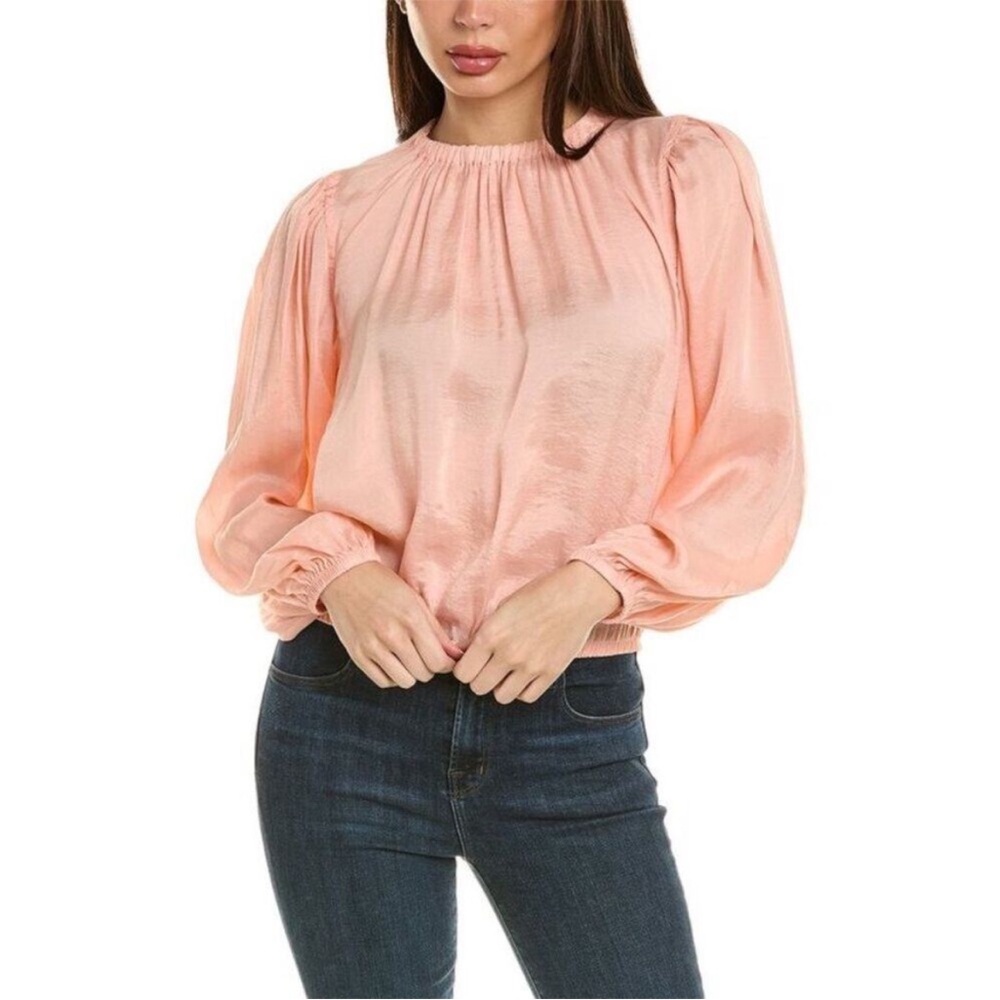 Bella‎ Dahl Peach Elastic Shirred Long Sleeve Blouse Large